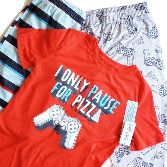 NWT Cat & Jack Pajama Set I Only Pause For Pizza XL 16 Top Bottom Shorts - Picture 1 of 8